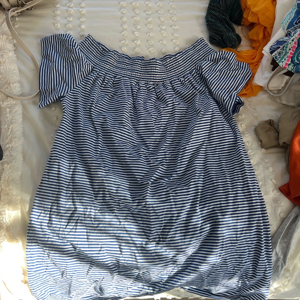 Vineyard Vines Navy Striped Off-Shoulder Blouse